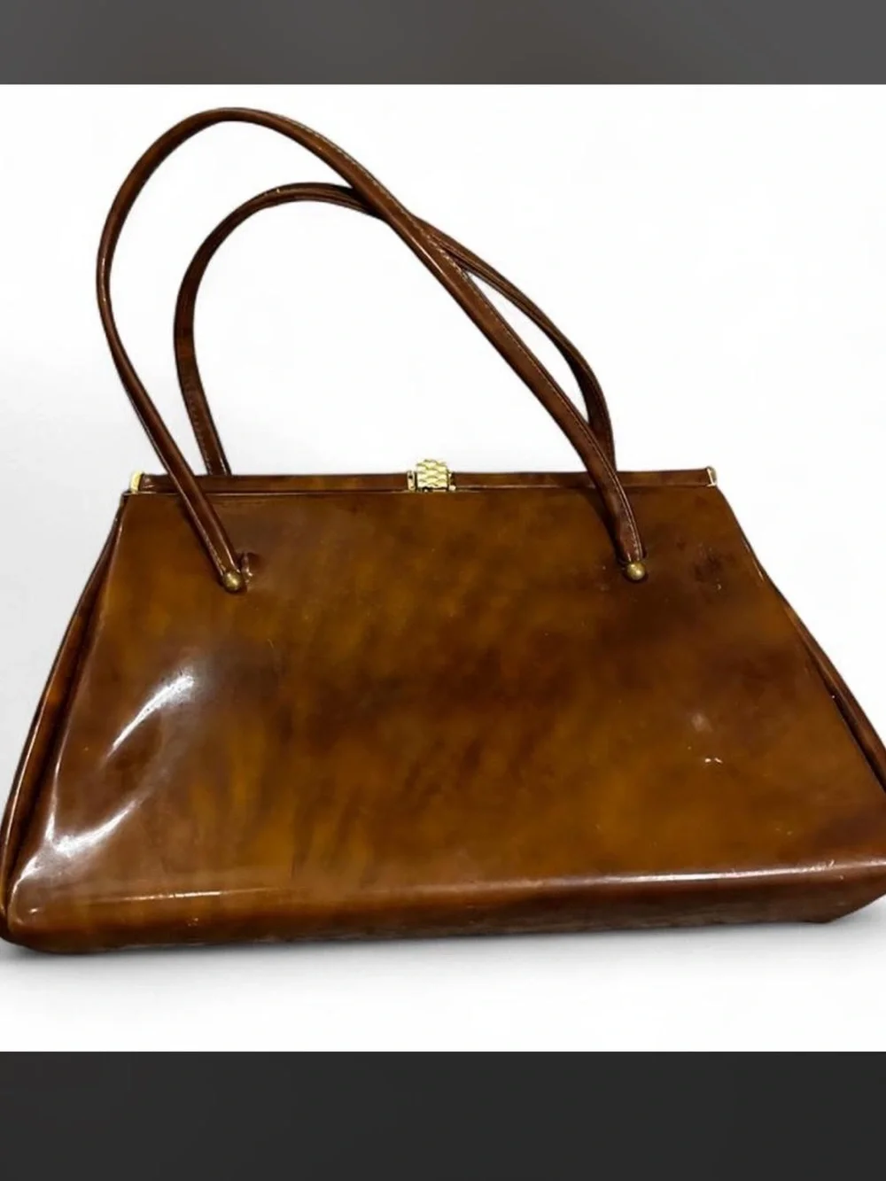 Vintage Patent Brown Leather Top-Handle Bag